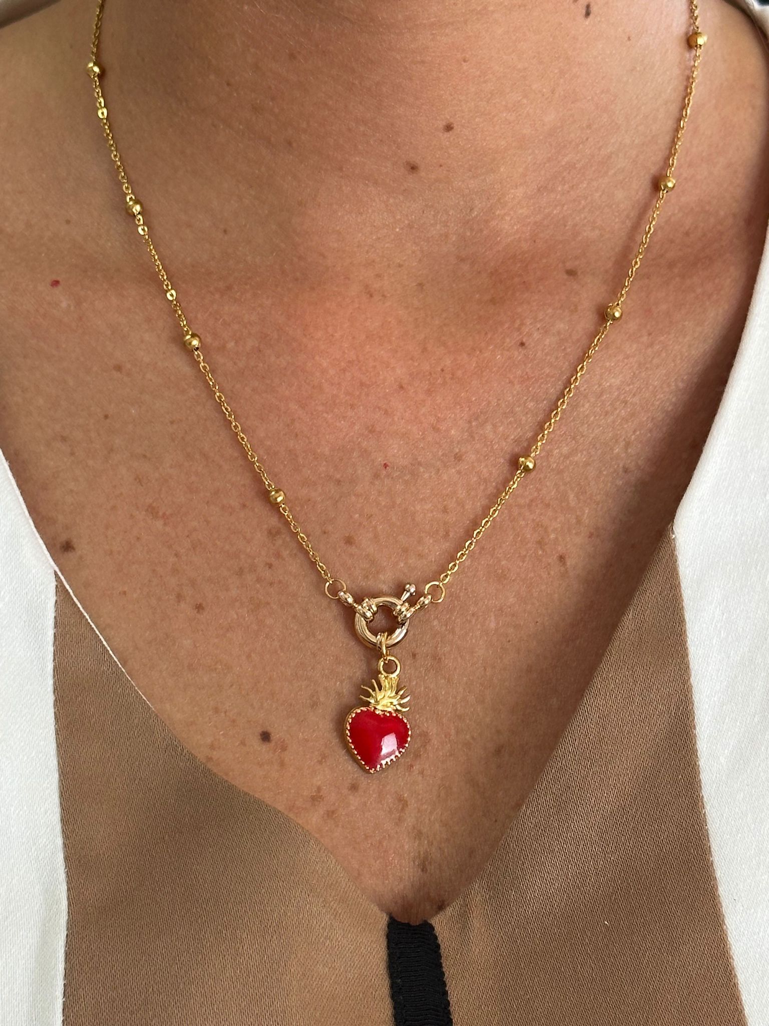 Collana fune con cuore sacro oro